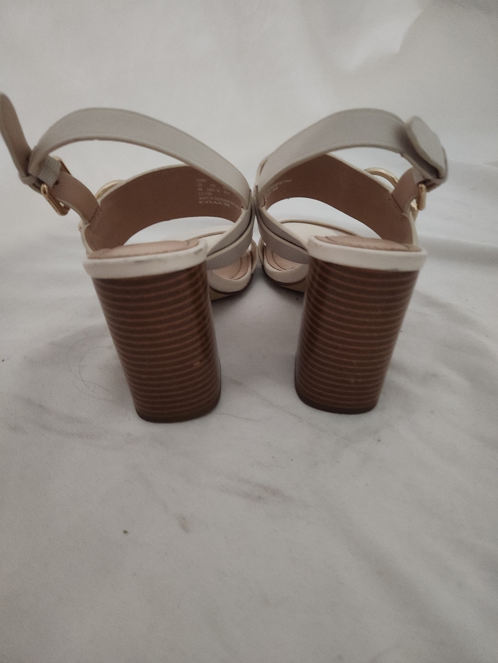 Coach Women's Cream Leather Slingback Sandals with Gold Buckle - Picture 2 of 9